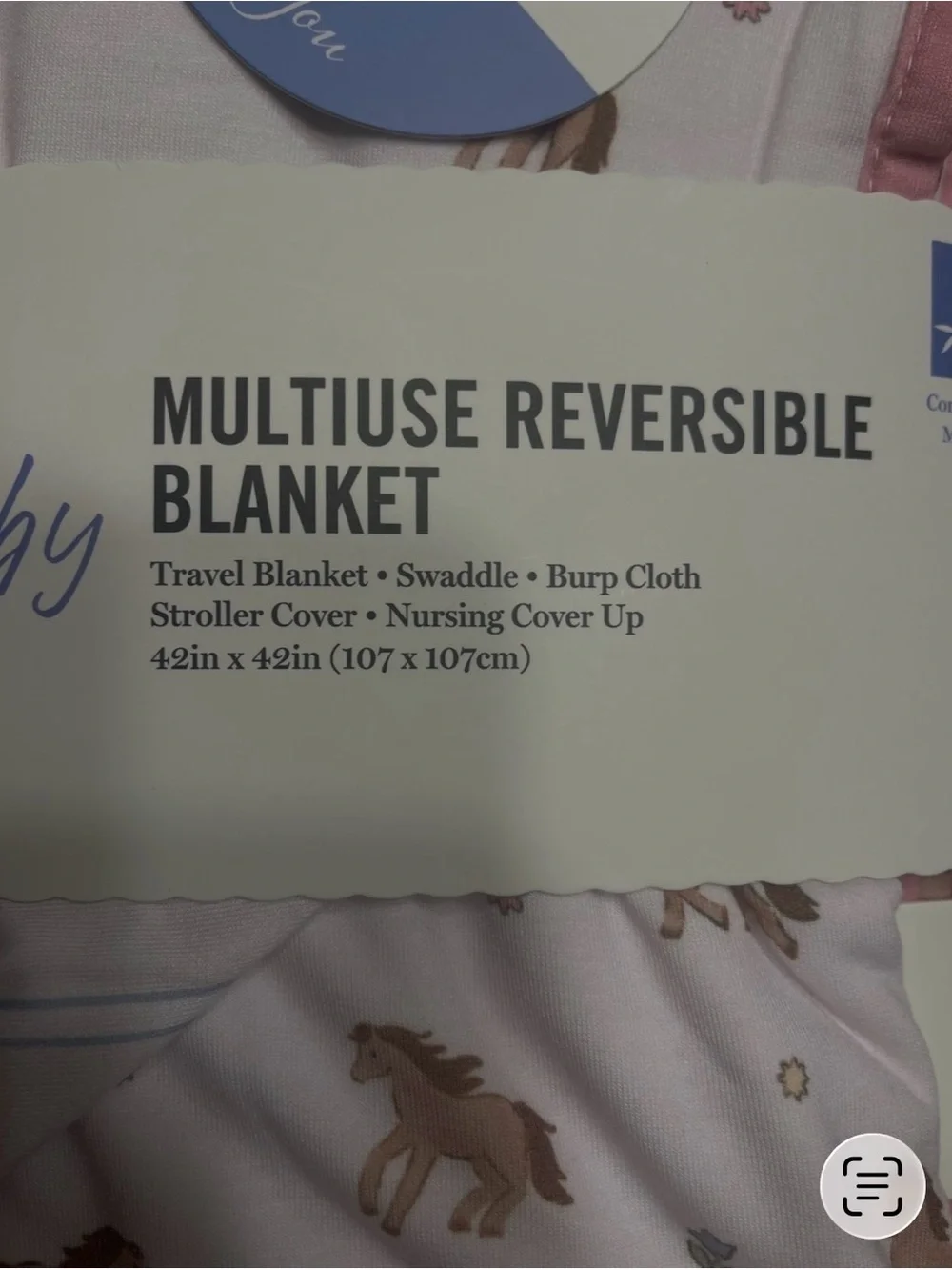 Martha Stewart Baby White & Pink Horse Multiuse Reversible Blanket